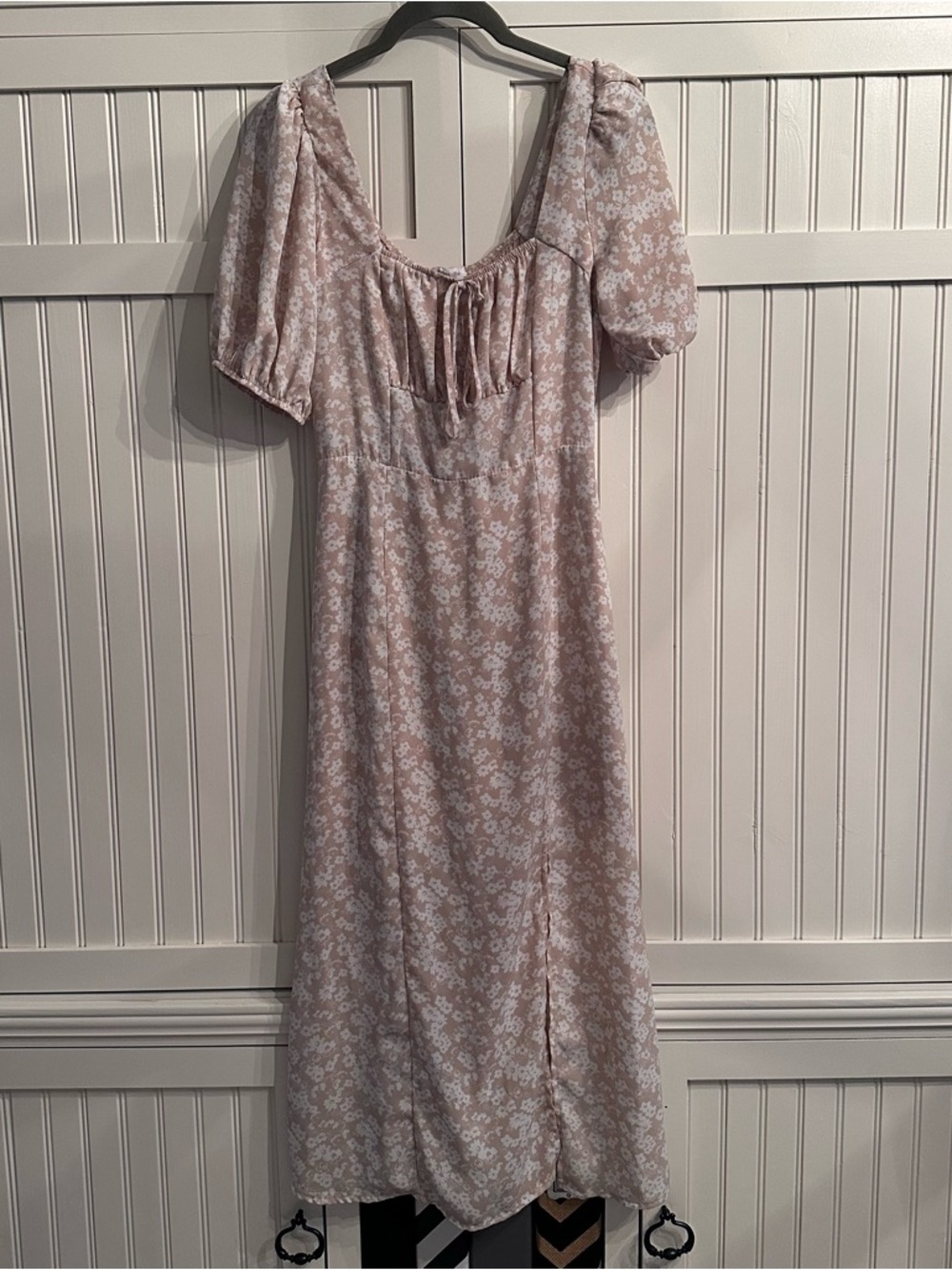 Sienna Sky Beige Dress with White Floral Detail Size S
